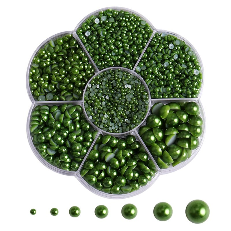 BLAAROOM 5800Pcs Half Pearls for Crafts, Flatback Pearls for Artwork Making, DIY Rhinestones Accessory Nail Art,Face Gems Jewels Flat Back Craft Pearls for Artist Creative - Dark Green - Image 1